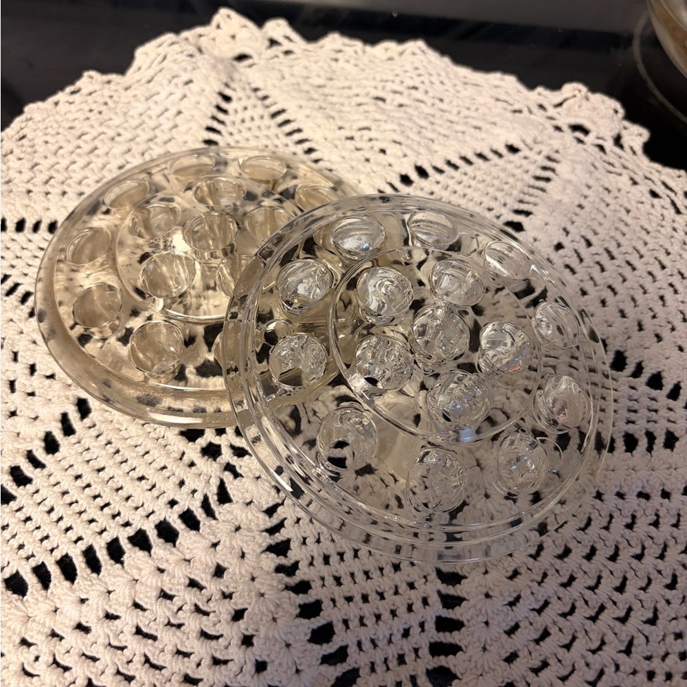 Clear Glass Flower Frog Set